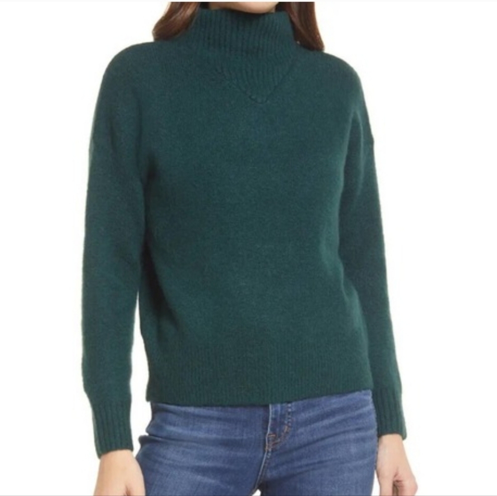 Madewell Dillon Mock Neck  Sweater Spruce Dark Green Wool Blend